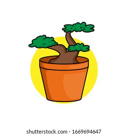 potted flower plants green vector illustration icon flat design