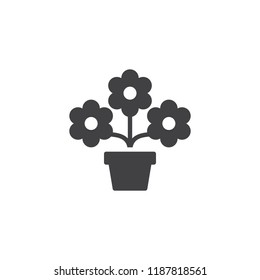 Potted flower vector icon. filled flat sign for mobile concept and web design. Flower in pot simple solid icon. Symbol, logo illustration. Pixel perfect vector graphics
