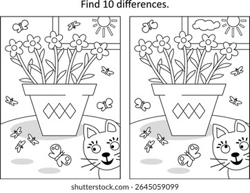 Topf Blumen Unterschied Spiel und Färbung Seite
