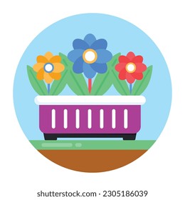 Potted flowers, flat rounded icon in editable style 