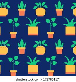 Potted flowers icons pattern. House Plants, flowers seamless background. Seamless pattern vector illustration
