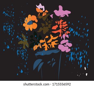 Blumen, die noch lebendig sind, Vektorillustration, dunkler Hintergrund, helle Farben