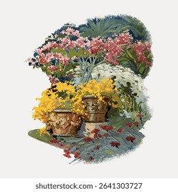 Potted flowers watercolor illustration element from vintage artwork, vector element.