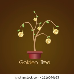 potted golden tree vector illustration