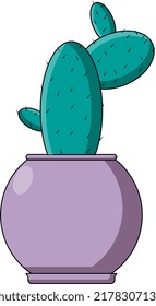 Potted green cactus in a pink pot. Vector illustration, house plants. Cactus.