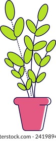 Plantas verdes potentadas con hojas vibrantes en una olla rosa. Diseño simplista de la planta de la casa perfecto para la decoración de la casa. Ilustración vectorial.