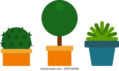 Potted homemade green flowers vector flat icon isolated on white