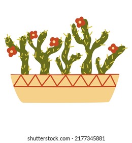 Potted house plant. Foliage houseplant growing in flowerpot. Green leaf decoration for home interior. Natural indoor decor. Hand draw vector illustration isolated on white background