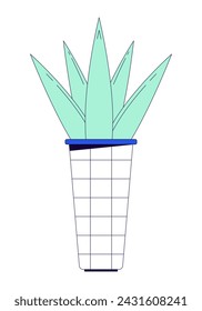 Potted houseplant 2D linear cartoon object. Growing succulent. Home gardening hobby isolated line vector element white background. Exotic plant in interior decor color flat spot illustration