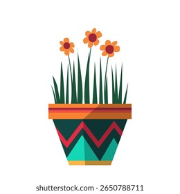 A potted houseplant. Hand drawn indoor flower isolated on white background. Cartoon style. Web design, textile, print