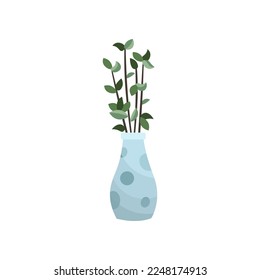 Potted houseplant with small leaves flat vector illustration. Indoor flower or plant in flowerpot or vase, plant in pot isolated on white background. Interior, urban jungle concept