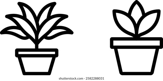 Potted Houseplant Vector Icon Set – Elegant and Lush Indoor Plant Designs