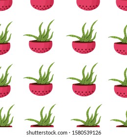 potted indoor flowers seamless vector pattern