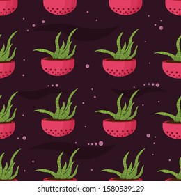 potted indoor flowers seamless vector pattern