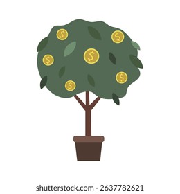 Potted money tree with gold coins