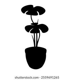 Potted monstera plant silhouette vector illustration, black tropical house plant pot silhouette clipart image