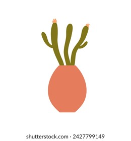 Potted moroccan cactus. Desert vegetation, arabian plants cartoon vector illustration