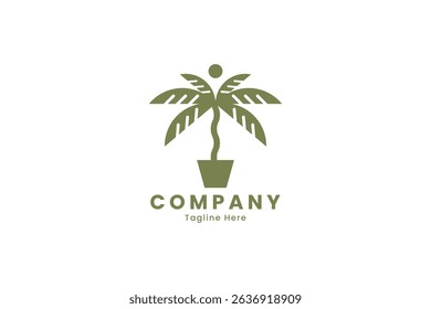 Potted palm tree logo template. Vector illustration. Creative minimalist design template. Symbol for Corporate Business Identity
