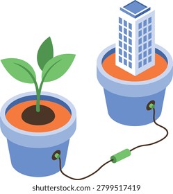 Potted plant connected to a skyscraper in a pot building