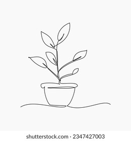 Dibujo de línea continua de la planta pulida. Ilustración del concepto y elemento de diseño exterior e interior del parque natural
