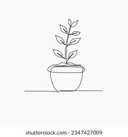 Potted Plant continuous line drawing. Illustration for nature park outdoor and indoor design element and concept