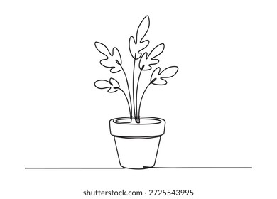 Planta en maceta en estilo de dibujo de línea continua.