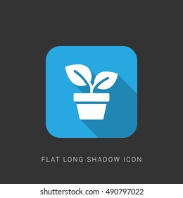 Potted Plant Flat blue long shadow Icon / Logo Design