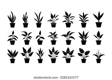 Potted Plant Flat Icons – Elegant Houseplant Vector Pack