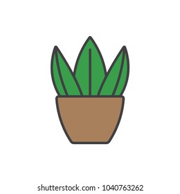 Potted plant flat line colored icon.