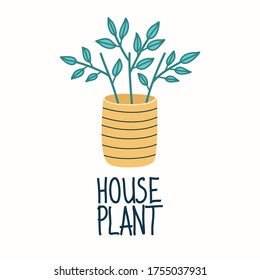 Potted plant. Flat style. For interior elements. Design for stickers, poster, social media post. Isolated on white background. House plants.