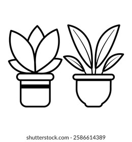 Potted Plant and Grass Outline Illustration Botanical Line Art for Coloring Pages and Nature Activities