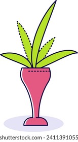 Potted plant with green leaves in a pink vase. Simple indoor plant decoration. Home decor and minimalistic style vector illustration.