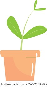 Potted Plant with Green Leaves Vector Flat Illustration