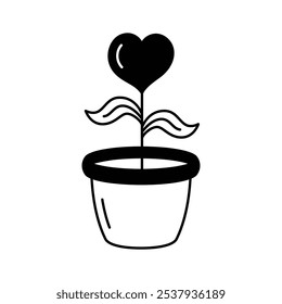 A potted plant growing love, symbolizing nurturing and care