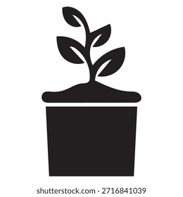 Potted Plant Growth Icon. Solid Glyph Symbol of Nature, Environment, and Development.