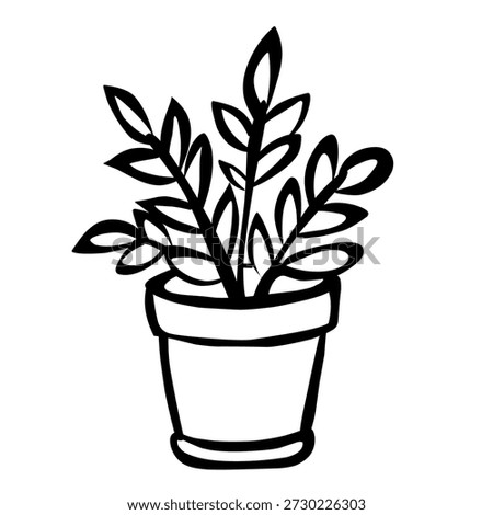 Potted plant in hand drawn line style representing care and growth.
