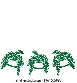 Potted Plant Harmony: Hand-drawn vector illustration featuring three charming flowerpots with green leaf icons on a white background. Perfect for adding a touch of botanical elegance