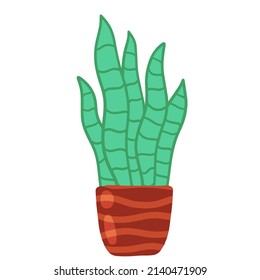 Potted plant. Homemade Green leaves of houseplant. Gardening and botany. Flat illustration. Brown pot and House decoration