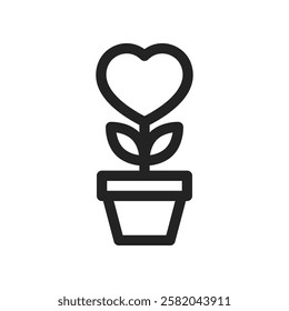 Potted Plant Icon with Heart Shaped Foliage Design