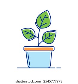 Potted Plant Icon Illustration with bright colour palette in doodle style Ideal for environmental awareness and green projects designs.