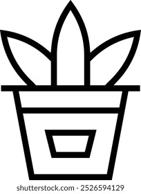 Icono de planta en maceta. Diseño de estilo lineal delgado aislado sobre fondo blanco