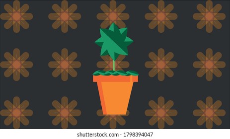 Potted plant icon, vector illustration flat style design, abstract floral background. Colorful graphics.