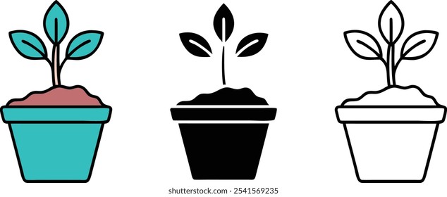 Potted Plant Icons in Different Styles