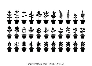 Potted Plant Icons – Houseplant Vector Set for Home Decor