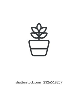 Potted plant with leaves line icon. linear style sign for mobile concept and web design. Plant in flower pot outline vector icon. Symbol, logo illustration. Vector graphics