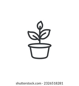 Potted plant with leaves line icon. linear style sign for mobile concept and web design. Plant in flower pot outline vector icon. Symbol, logo illustration. Vector graphics