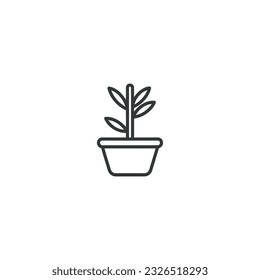 Potted plant with leaves line icon. linear style sign for mobile concept and web design. Plant in flower pot outline vector icon. Symbol, logo illustration. Vector graphics