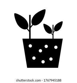 Plantas potentadas con hojas icono vector o logotipo símbolo de signo aislado ilustración vectorial - iconos vectoriales de estilo negro de alta calidad
