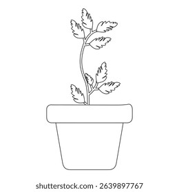 Potted plant line art,plant in pot outline vector, Modern Line Art Potted Plant with Abstract Shapes on White Background