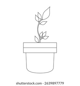 Potted plant line art,plant in pot outline vector, Modern Line Art Potted Plant with Abstract Shapes on White Background